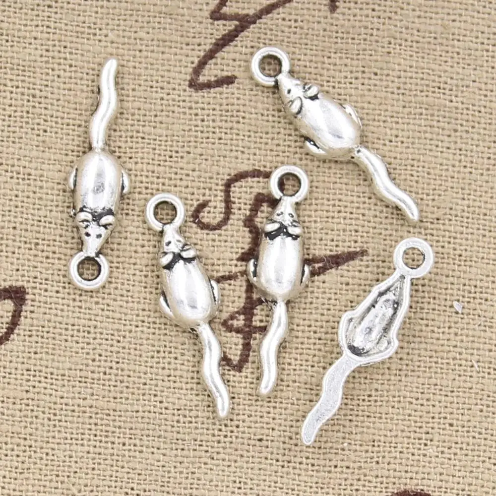 

50pcs Charms Lovely Mouse 24x6mm Antique Bronze Silver Color Pendants Making DIY Handmade Tibetan Bronze Silver Color Jewelry