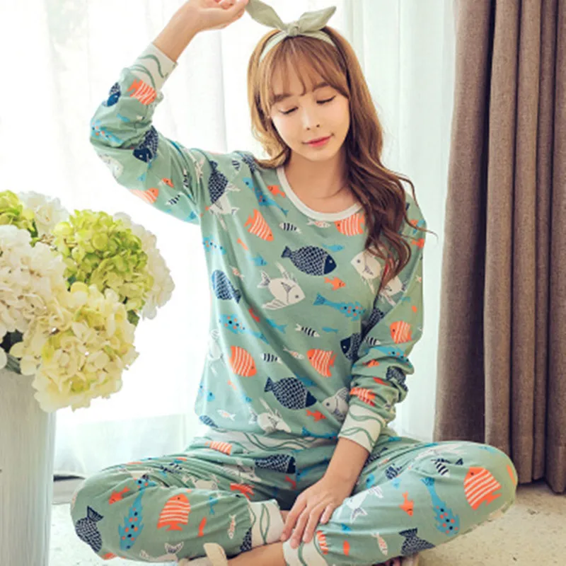 Womens Pajamas Sets Long sleeve suit Animal Cartoon Large Size Girls Sleepwear Women\'s Pijamas Suit Home Clothes Pyjama Femme