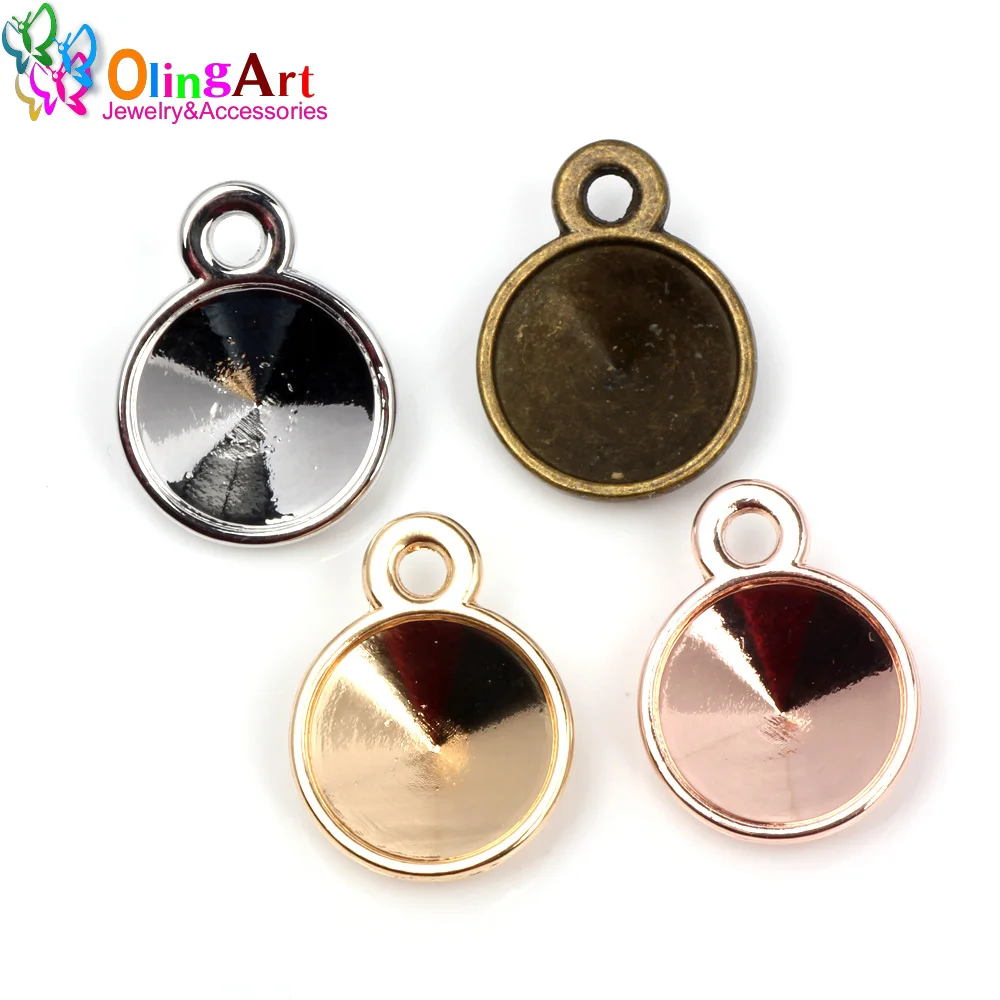 OlingArt 5pcs 14mm silver plated /bronze/Gold/ Rose gold Pendant Round Jewelry interface size 12mm Charms DIY jewelry Making