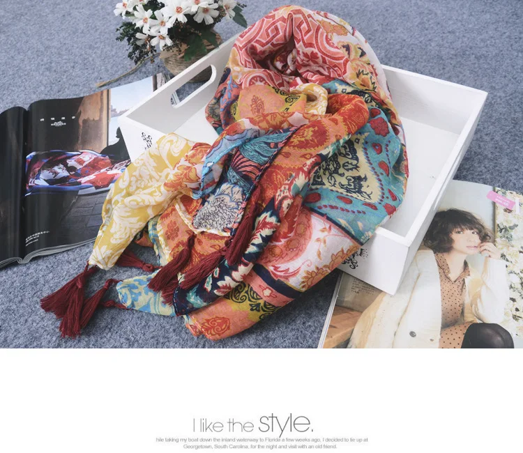 

2018 New Bohemia Style Floral Print Tassel Scarf Shawls Flower Print Tassel Wrap Hijab Scarves Muffler Free Shipping