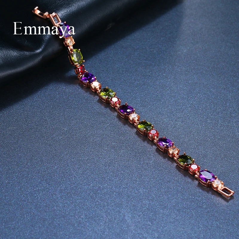 Emmaya Luxury Women Multicolor Cubic Zircon Bracelet Bangles Classical Bracelet Rose Gold color Wholesale Jewelry Party