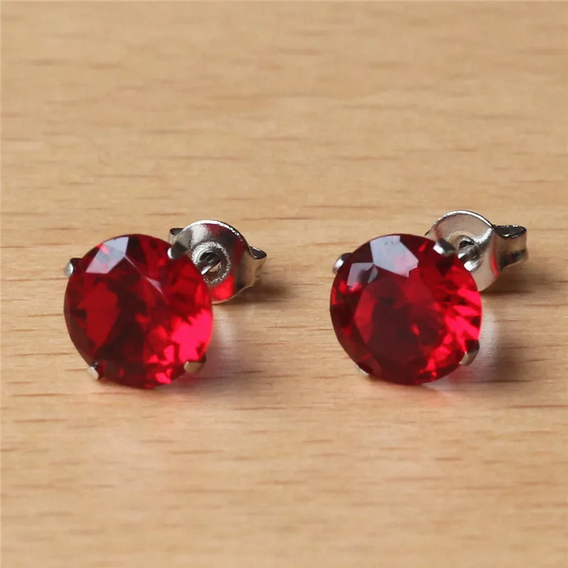 316 L Stainless Steel With 8mm Round AAA Red Zircon Stud Earrings For Men And Women 201903011412