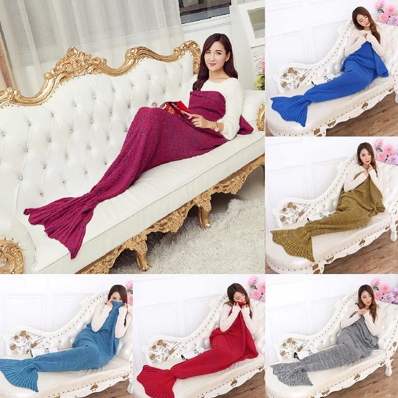 

Mermaid Blanket Handmade Knitted Mermaid Tail Blanket Mermaid Quilt Rug Wrap Soft Mat cobertor xadrez Throw Blanket Adult