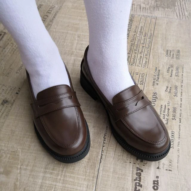 Biamoxer Uniform Shoes Uwabaki Japanese JK Round Toe Women Girls School Students Lolita Black Brown Cosplay Shoes Rubber Sole