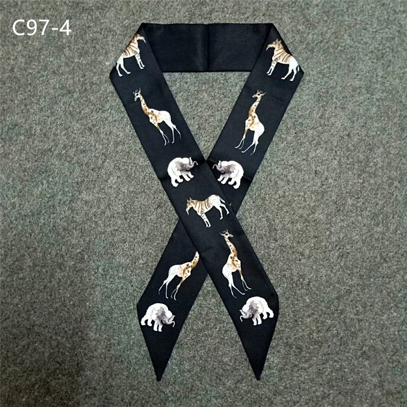 Giraffe Elephant Print Skinny Scarf For Women Luxury Brand Silk Foulard Women Tie New Fashion Head Scarves  Belt For Ladies