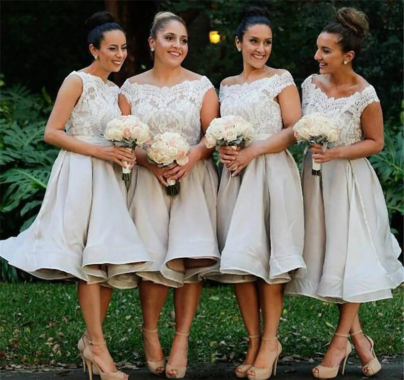 

Knee Length Bridesmaid Dresses 2019 New A Line Off Shoulder Summer Country Garden Formal Wedding Party Guest Maid of Honor Gowns