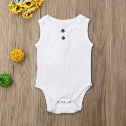 Newborn Baby Boy Girl Solid Knit Bodysuits Jumpsuit Summer Sleeveless Baby Bodysuit Outfits Casual Baby Clothes