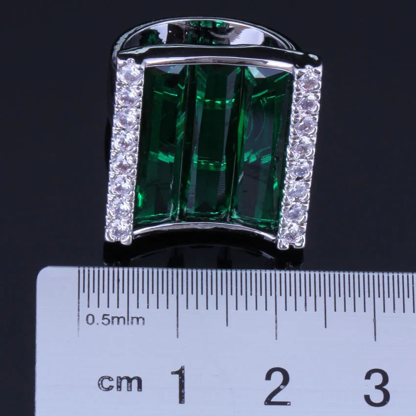 Charismatic Rectangle Green Cubic Zirconia White CZ Silver Plated Ring V1066