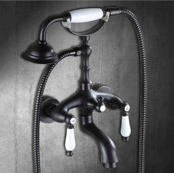 

Luxury European Style Telephone Set Shower Faucet Black Finish Ceramic Handshower Elegant Shower Mixer Taps SF1038