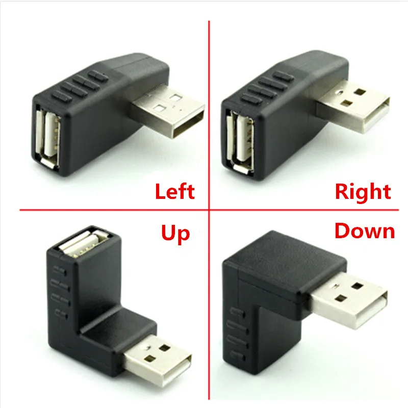 90 degree Left /Right /Up/Down Angle L Bending USB 2.0 A Male to Female Adapter Extension Connector for Computer Notebook