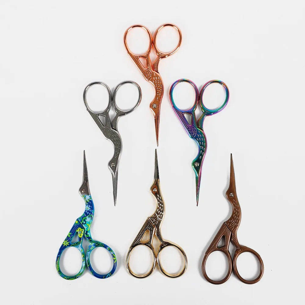 High Quality Durable Stainless Steel Vintage Classic Embroidery Scissors Nail Art Stork Crane Bird Scissors Cutters Tools