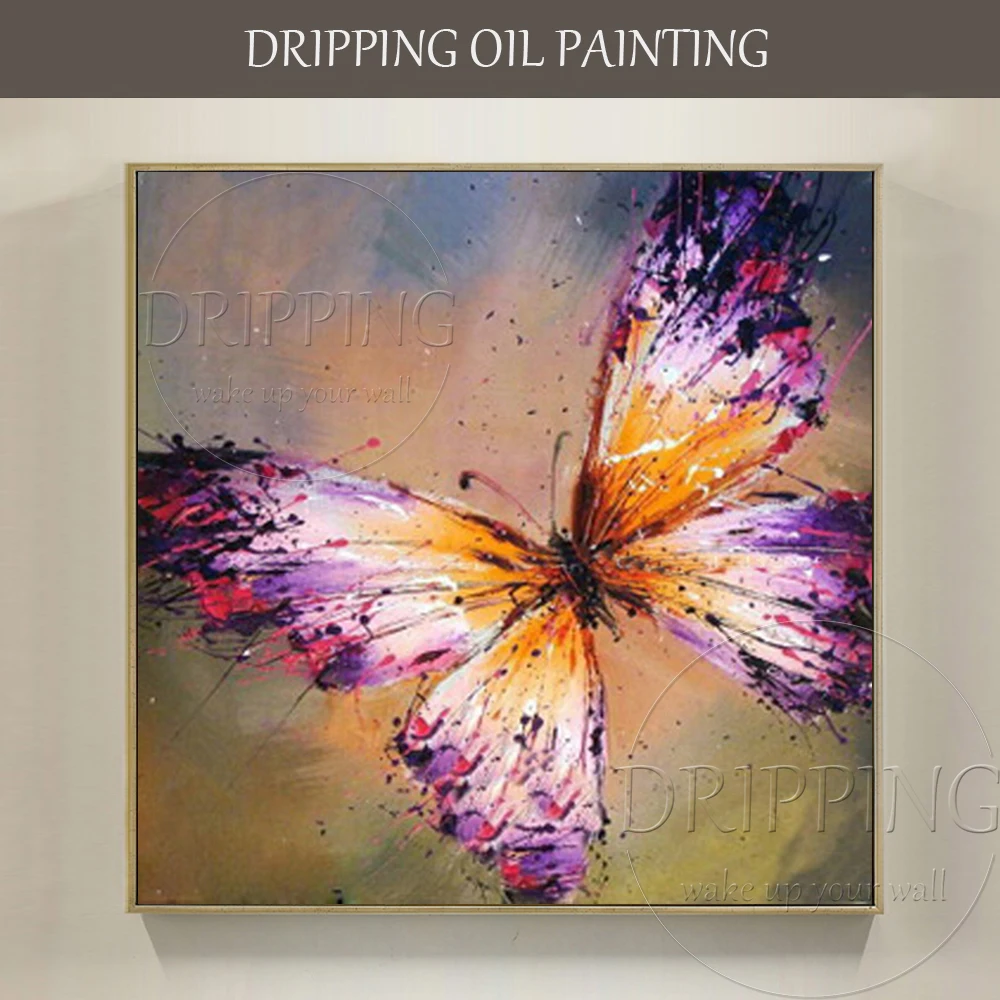 

Artist Hand-painted Wall Art Butterfly Oil Painting on Canvas Beautiful Color Mini Animal Butterfly Oil Painting for Living Room