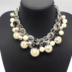 Silver Color ABS Big Pearl Necklace Chokers Statement Jewelry Women/Collares De Perlas/Grand Collier De Perles/Joyeria