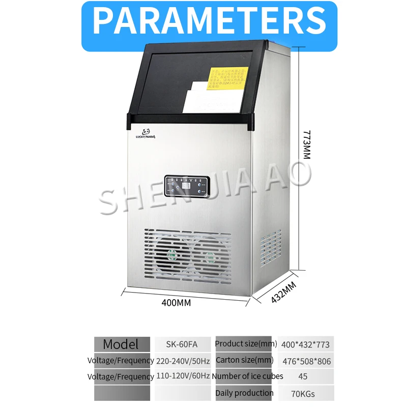 70KG/24H produkcja lodu handlowa kostkarka do lodu elektryczna kostkarka do lodu na sklep herbaciany/bar/maszyna do wyrobu lodu o dużej pojemności