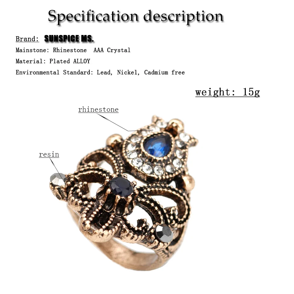 New Vintage Tulip Rings For Women Turkish Antique Gold Color Resin Ethnic Wedding Jewelry Bohemia Bronze Female Ring 2018 Gifts