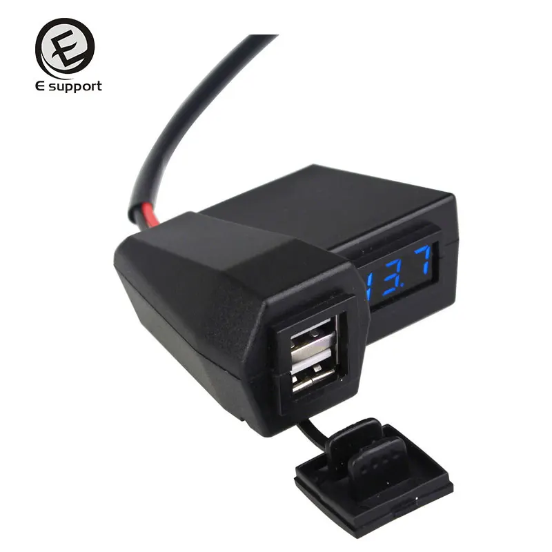 EE support 12-24V Dual USB Car Charger Power Adapter Socket Automobile Truck Motorcycle Waterproof LED Voltmeter Double bracket