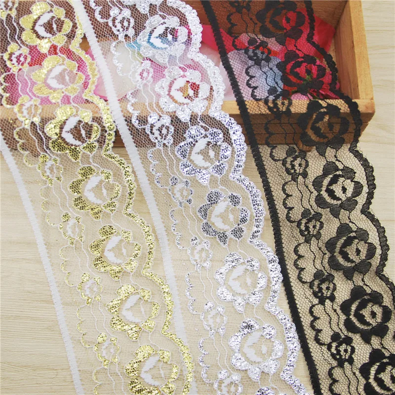 Polyester Lace Trim Fabric, Sewing Accessories, Cloth, Wedding Decoration Ribbon, Craft Supplies, Silver, Gold, Black, 50Y, L960