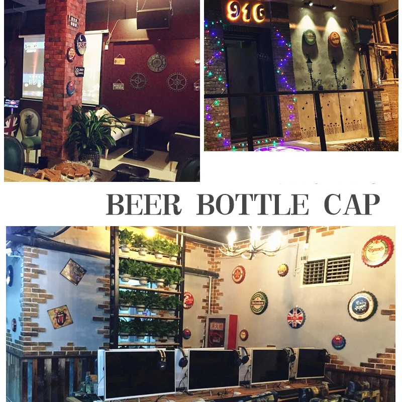 35CM Beer Bottle Cap Retro Plaque Metal Tin Signs Cafe Bar Pub Signboard Wall Decor Vintage Nostalgia Round Plates Art Poster