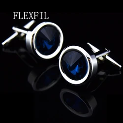 Jewelry shirt cufflink for mens Brand designer Cuffs link Button male bule crystal High Quality Luxury Wedding abotoaduras