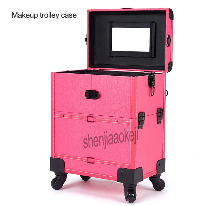 Makeup trolley case Multi-layer Beauty & Makeup Storage Trolley Aluminum Alloy Cosmetic Case Travel Toiletry Trunk Carrier 1pc