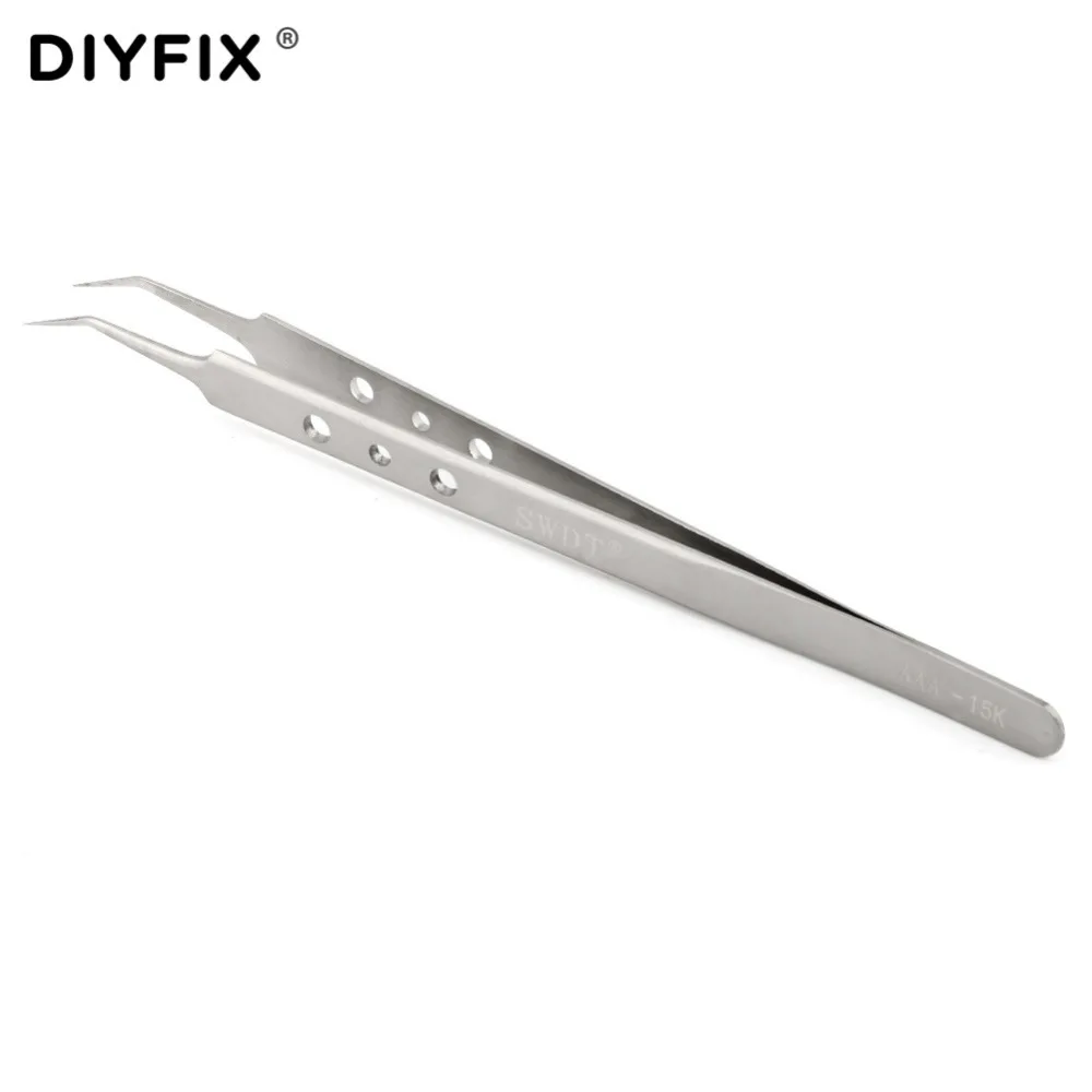 DIYFIX Precision Electronic Tweezers Anti-Static Clips Curved Tips Forceps for Phone Repair Eyelash Extension Hand Tools Set