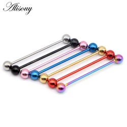 Alisouy 1 PC Long Stainless Steel Industrial Piercing Ear Cartilage Plug & Tunnel Jewelry Earring Straight Ear Barbell Jewelry