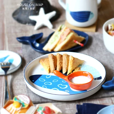 Creative Europe Ocean Fish ceramic dinnerweare sets porcelain tableware milk coffee mug/cup+salad rice bowl+4pcs plates/dishes