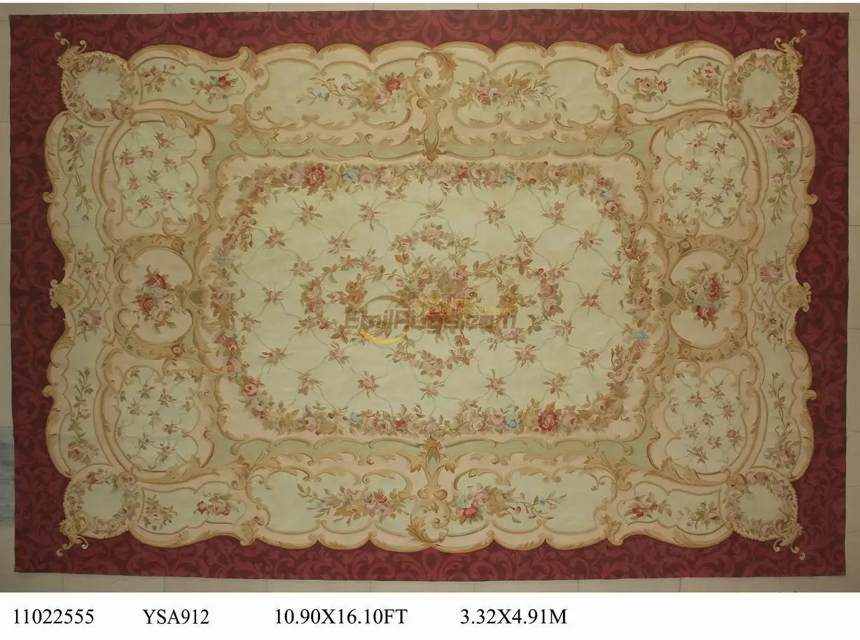 Antique French Hand Woven Beautiful Flowers Aubusson Carpet Antique French Wool 19th Century Aubusson Carpet