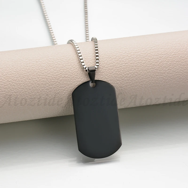 Atoztide Customized Stainless Steel Army Dog Tags Pendant Necklace Personalized Name Photo Square Necklace Christmas Gift