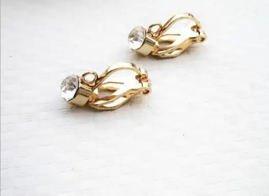 10 sztuk/partia miedzi kolczyki klipy z Rhinestone/nie kolczyk do piercingu drutu haki klipsy do uszu dla DIY akcesoria do wyrobu biżuterii Z775 — zdjęcie 5