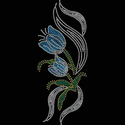 2pc/lot Blue Iris Flowers Hotfix Rhiestone Transfer iron on rhinestone appliques  designs iron on transfer