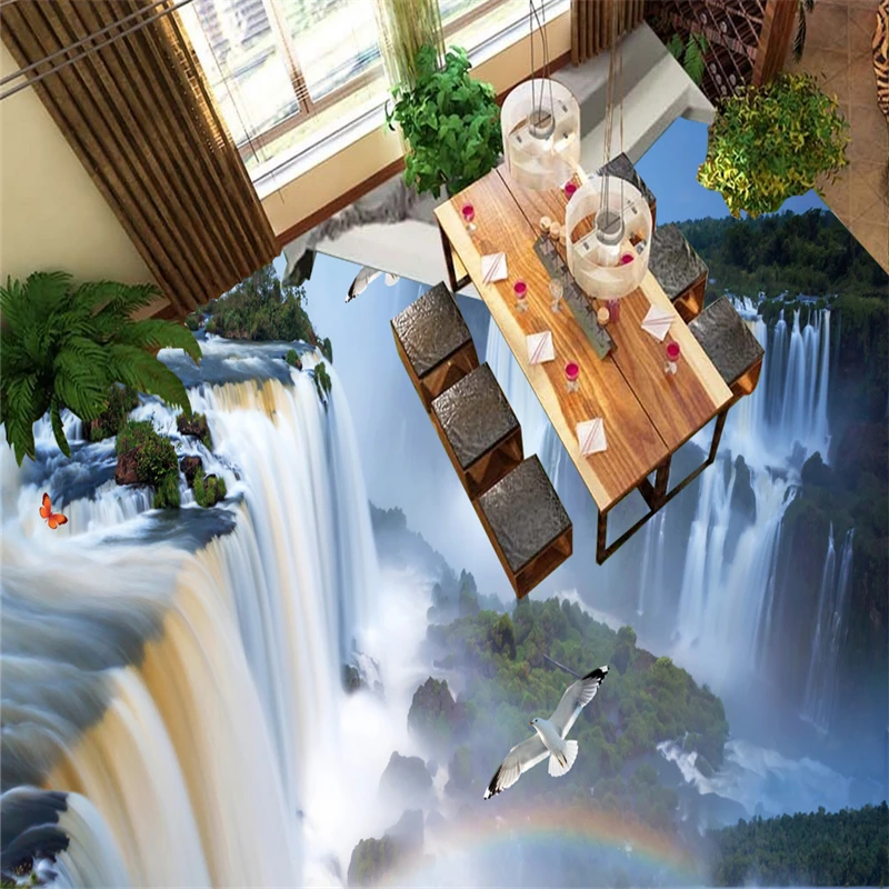 beibehang beibehang birds cliff waterfall bathroom kitchen floor walkway to 3D wallpaper murals,,papel de parede.wall paper