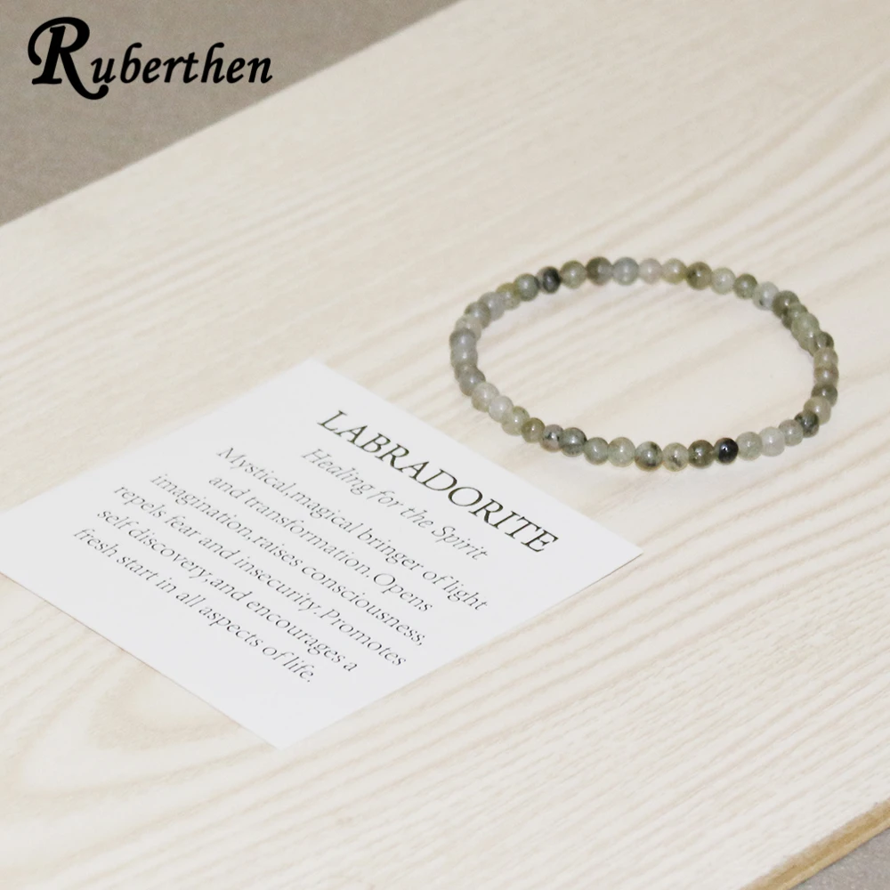 Ruberthen Labradorite Bracelet 4 mm Natural Stone Beads Bracelet Mini Gemstone Energy Bracelet