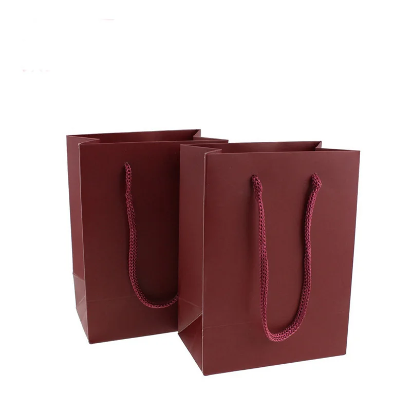 10Pcs New Version Dark Red Simple Paper Gift Bag Kraft Paper Handle Wedding Birthday Gift Packaging Jewelry Bags Package