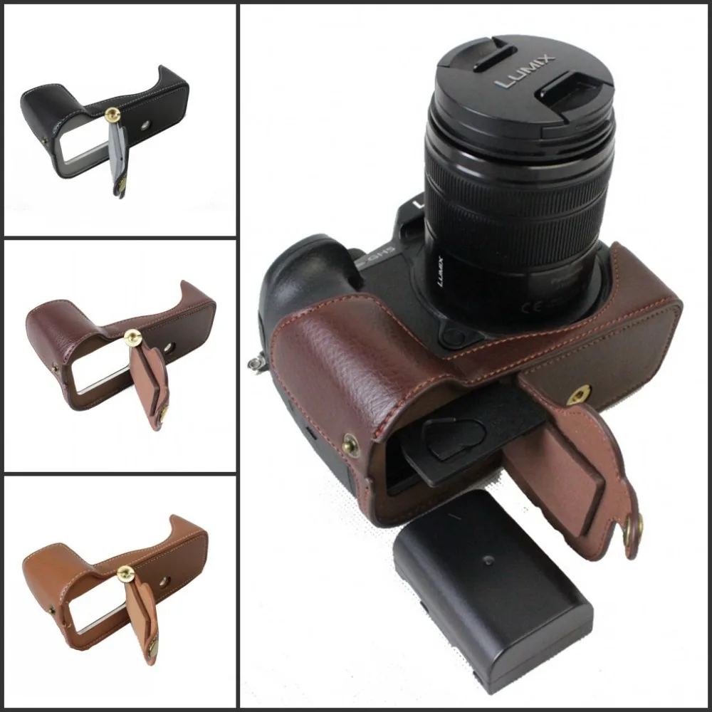 Genuine Leather Camera Case Half Body For Panasonic GH5 Lumix GH5 Bottom Bag Open battery Black Brown Coffee