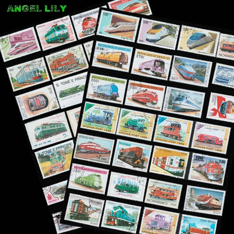 50 PCS/lot All Different Diesel Electric Trains Topic Postage Stamps With Post Mark For Collection