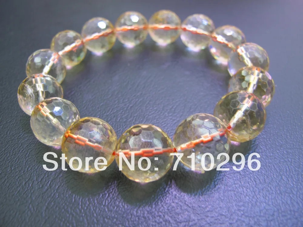 Natural Citrine Quartz Bracelets 12mm faceted Citrine Gem Bracelets 5Pcs/lot