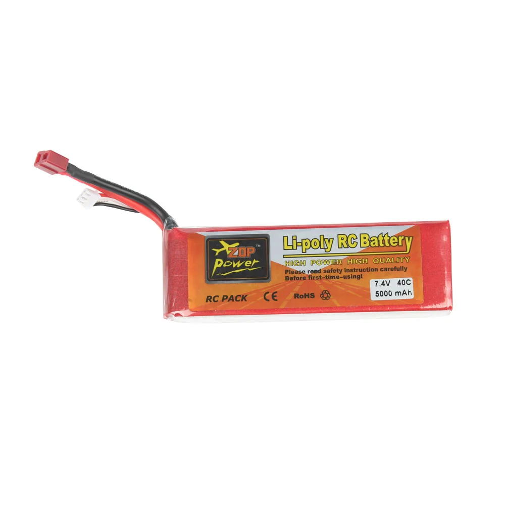 ZOP Power 7.4V 2S 5000mAh 40C Lipo Battery XT60 or T Plug Remote Control Car Boat Drone Helicopter Quadcopter Airplane