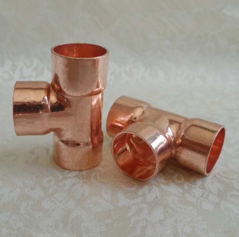 2pcs 22x1.0mm Copper End Feed Euqal Tee 3 Way Pipe Fitting Plumbing for gas water oil