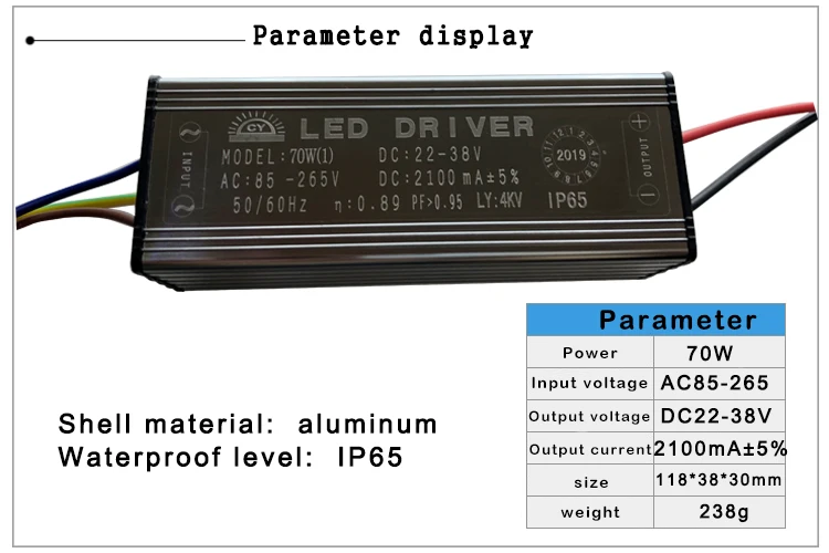 LED Driver 10W 20W 30W 50W 70W Adapter Transformer AC85V-265V to DC22-38V IP65 Power Supply 300mA 600mA 900mA 1500mA 2100mA