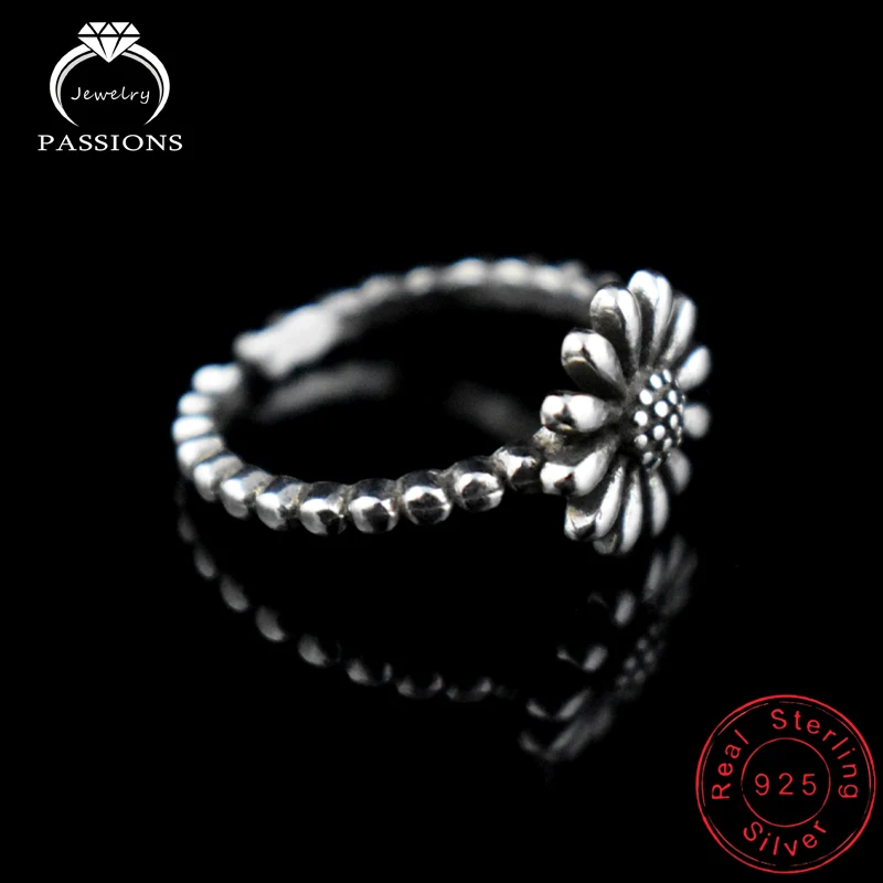 LYNNE Jewelry Antique 925 Sterling Silver Sunflower Open Resizable Rings Hot Sale Vintage Styles Daisy Ring Women Gift Wholesale