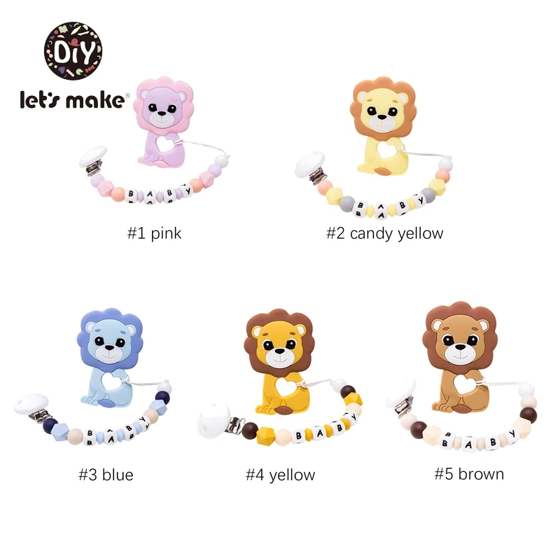 Let\'s Make Pacifier Clips Baby Gift Personalized 4-6 Months 1PC Lion Animal Silicone Toy Letter DIY BPA Free Holder For Nipples