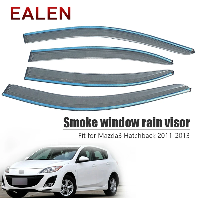 

EALEN For Mazda 3 Hatchback 2011 2012 2013 Car-styling ABS Vent Deflectors Guard Accessories 4Pcs/1Set Smoke Window Rain Visor