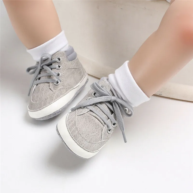 Newborn Baby Boy Girl Soft Sole Crib Shoes Solid Causal Frenulum Anti-slip Sneakers Prewalker Shoes