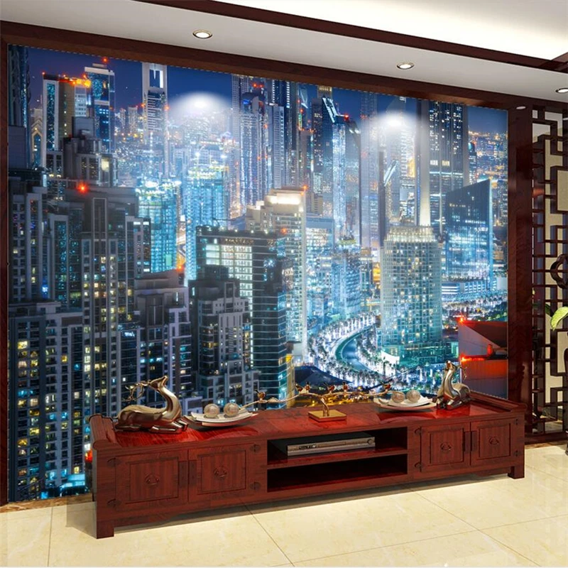 

wellyu High-definition night scenes New York City lights towers TV background wall custom large mural green wallpaper