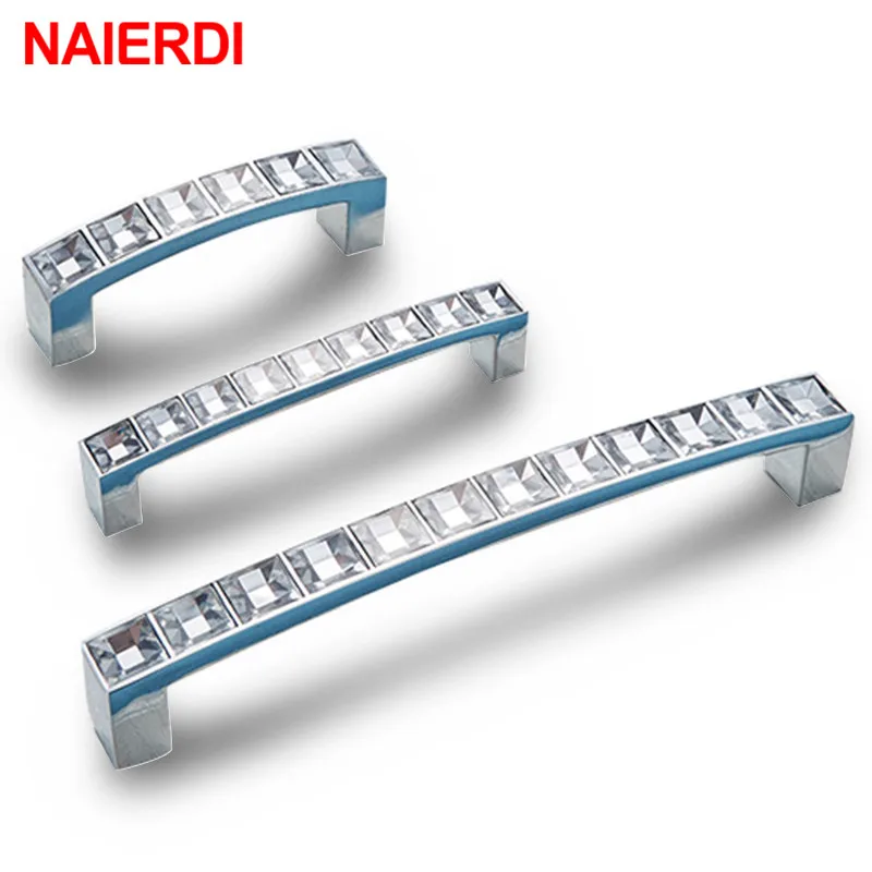 NAIERDI Crystal Glass Knobs Cabinet Handles Silver Crystal Cupboard Pulls Drawer Knobs Kitchen Furniture Handle Hardware
