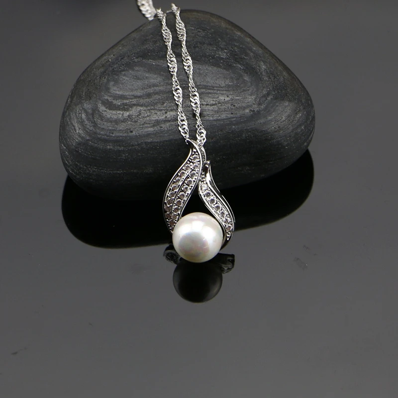 925 Sterling Silver Jewelry Sets Freshwater Pearls With White Beads Women Wedding Earrings/Pendant/Ring/Necklace Set