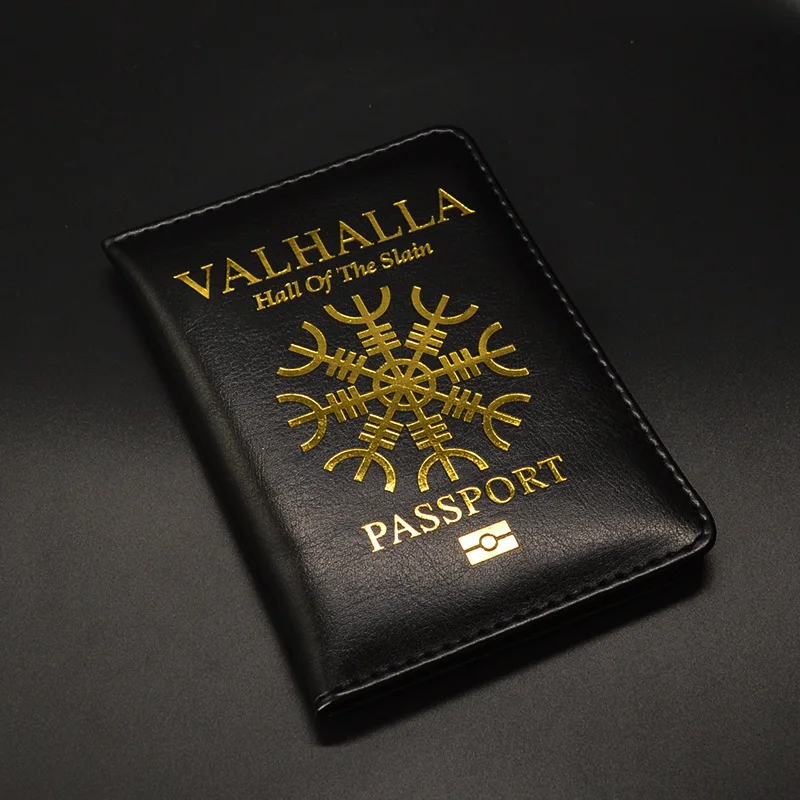 Valhalla Passport Cover Mythological Story Travel Wallet Covers for Passports Pu Leather Black Case Passport Protector