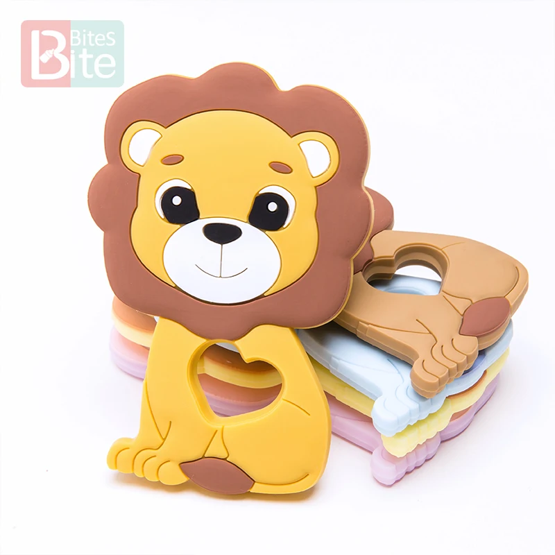 Bite Bites 10pc Baby Silicone Teether Lion Pendant Food Grade Perle Silicone Bead Teething Rodent Chewable Children'S Goods toys