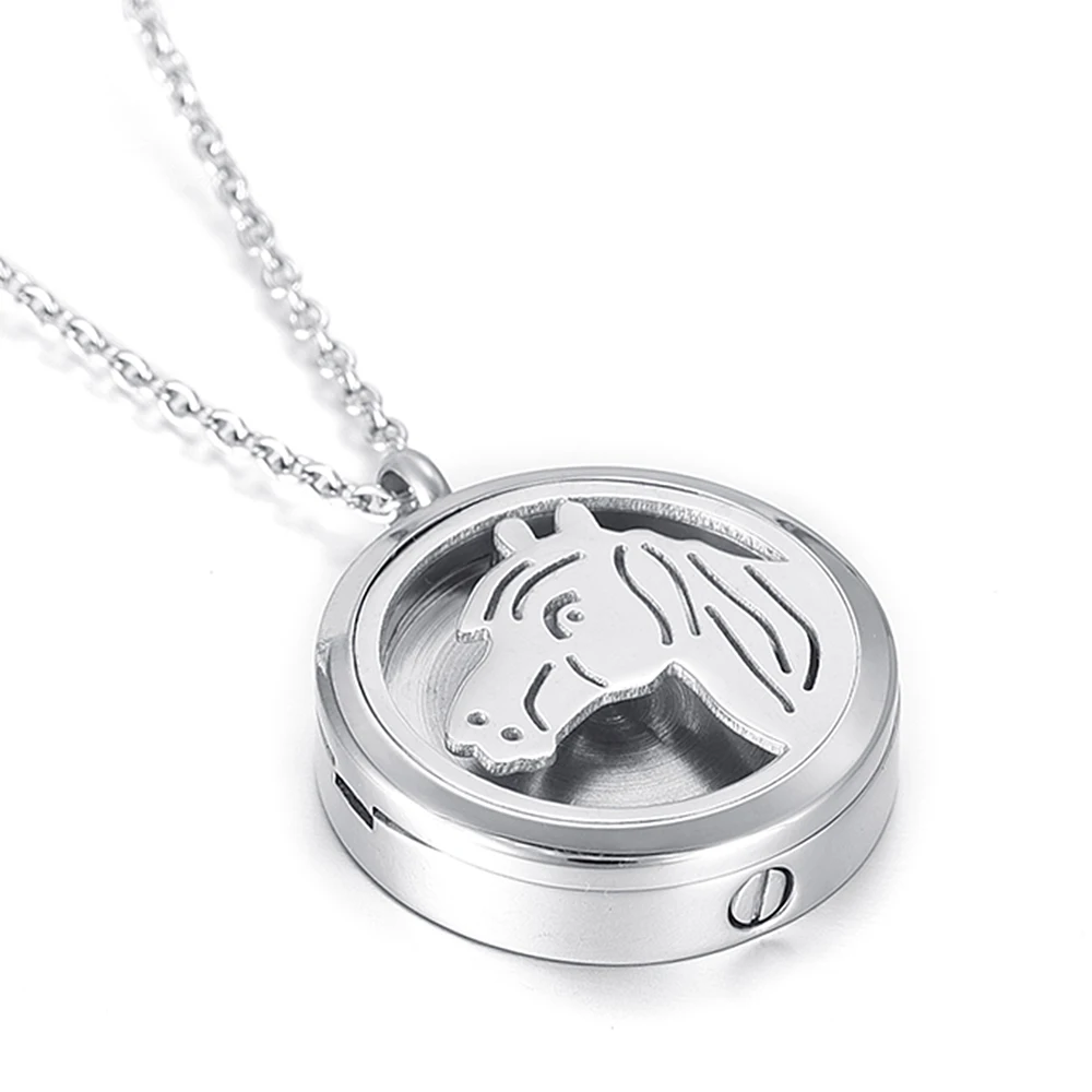 SSX002 Horse Head Mutil Function Perfume Essential Oil Necklace and Cremation Ash Keepsake Urn Pendant Necklace Stainless Steel